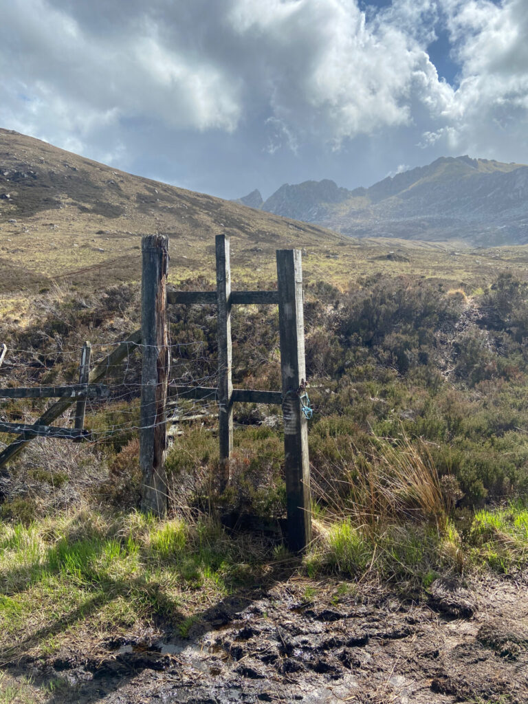 A scenic photo taken from the North Glen Sannox, showing the Witch's step and Caisteal Abhail in the background